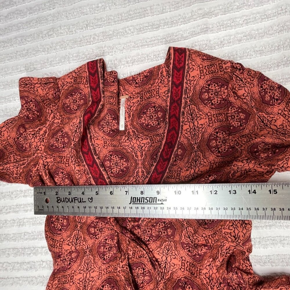 FREE PEOPLE 'time Of Your Life' Tie Front Bell Sleeve Top Blouse XS Coral Combo - Picture 6 of 7